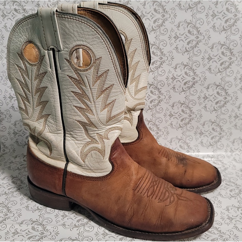 Larry Mahan Men 9.5D Vintage Square Toe Western‎ Cowboy Boots Leather
